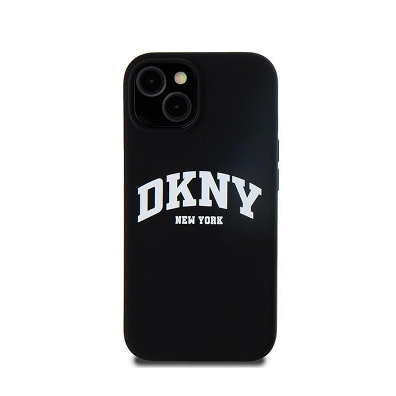 DKNY Liquid Silicone baltas atspausdintas logotipas MagSafe - dėklas skirtas iPhone 14 / 15 / 13 (juodas)