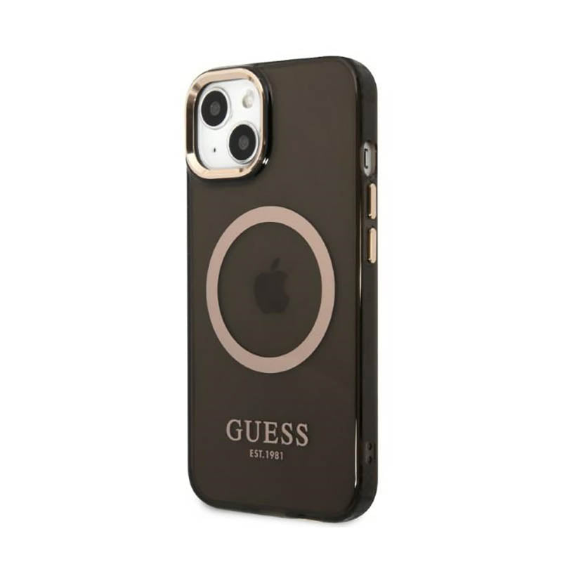 Guess Gold Outline Translucent MagSafe – dėklas iPhone 13 (juodas)