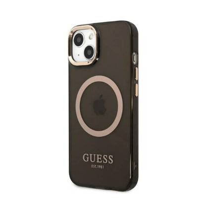 Guess Gold Outline Translucent MagSafe – dėklas iPhone 13 (juodas)