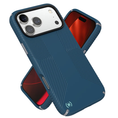 Speck Presidio2 Grip MagSafe - dėklas iPhone 17 Pro Max (Deep Sea/Silver Metallic)