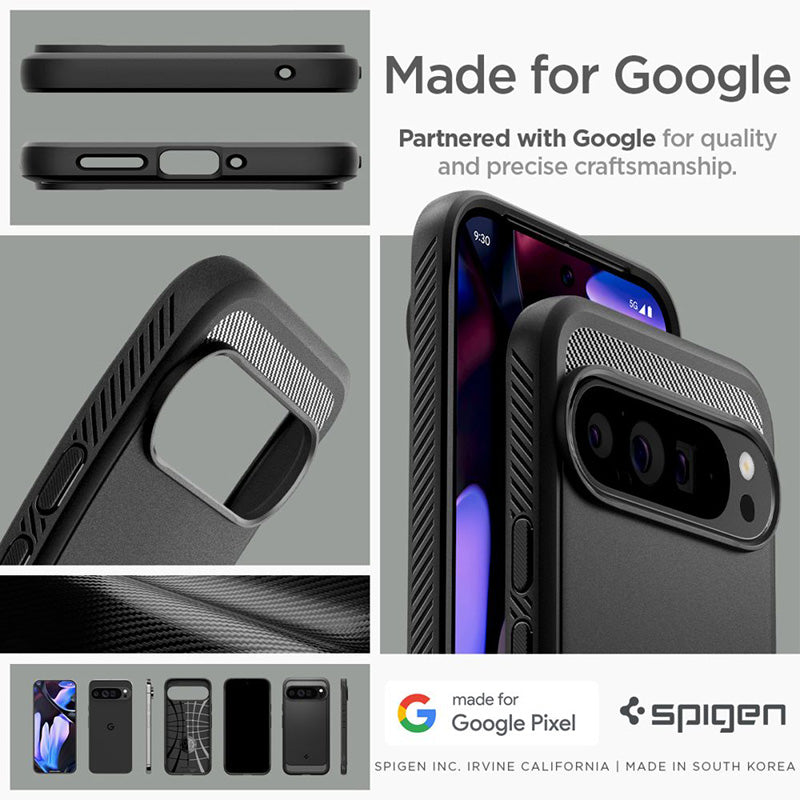 Spigen Rugged Armor – dėklas Google Pixel 9 Pro XL (matinė juoda)