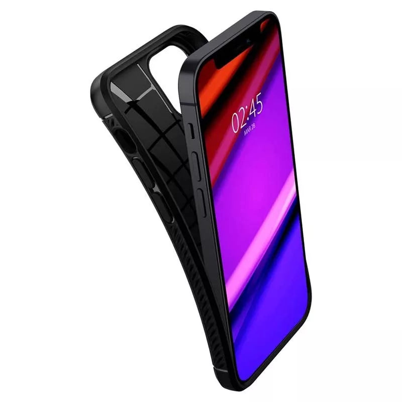 Spigen Rugged Armor – dėklas, skirtas „iPhone 12“ / „iPhone 12 Pro“ (juodas)