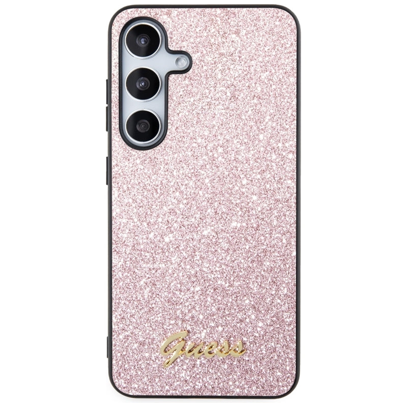 Guess Glitter Flakes Metal Logo dėklas – dėklas skirtas Samsung Galaxy S24 (rožinės spalvos)