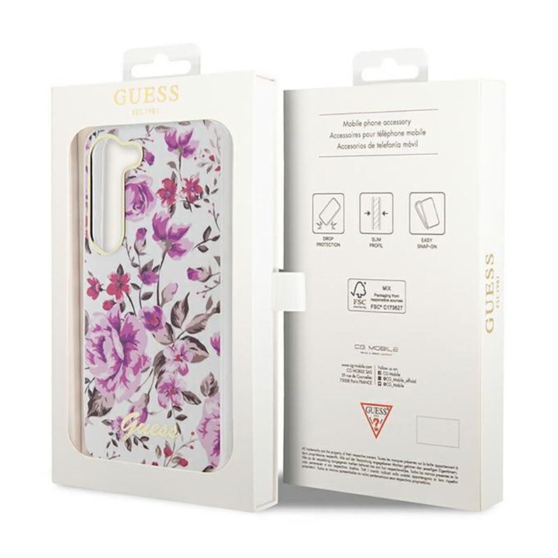 Guess Flower Collection - dėklas Samsung Galaxy S23 (baltas)