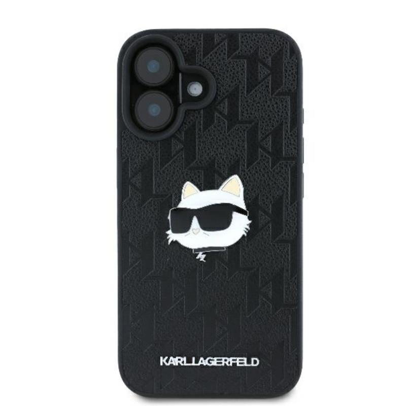 Karl Lagerfeld Monogram Choupette galvos smeigtukas – dėklas iPhone 16 (juodas)