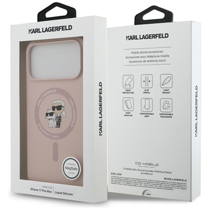Karl Lagerfeld Silikoninis Karl & Choupette Žiedas MagSafe - Dėklas iPhone 17 Pro Max (rožinis)