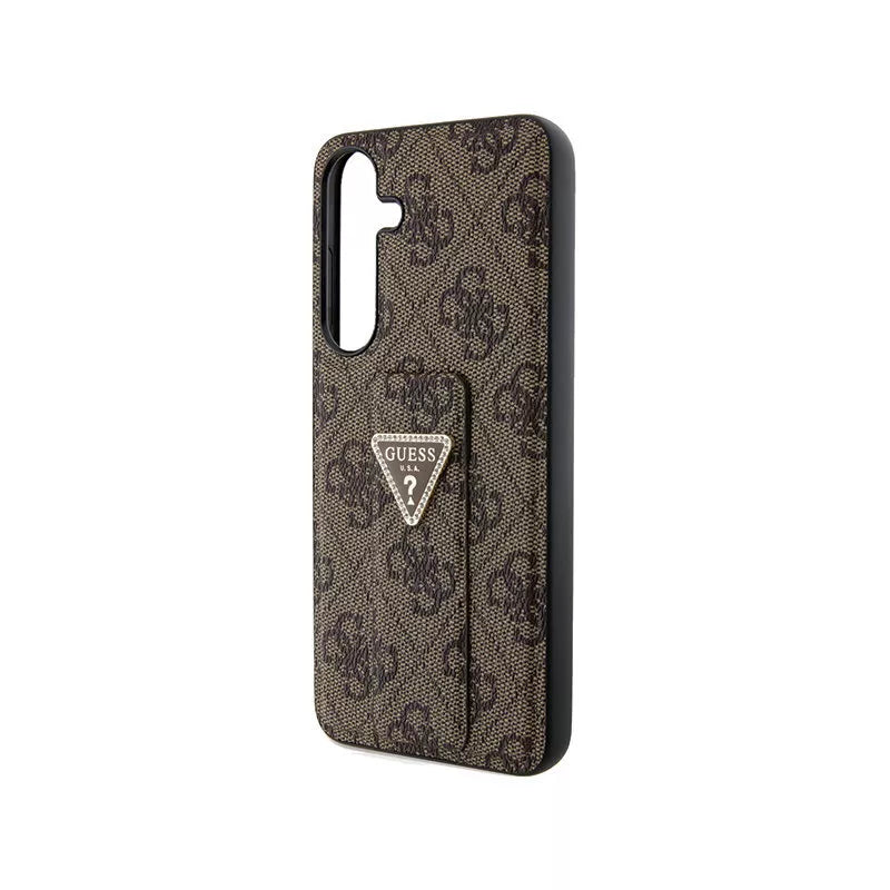Guess Grip Stand 4G Triangle Strass Logo - Dėklas Samsung Galaxy S24+ (Ruda)