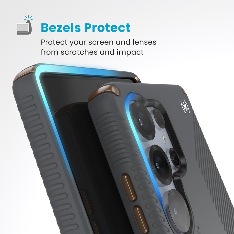 Speck Presidio2 Grip Magnet – dėklas Samsung Galaxy S25 Ultra MagSafe (anglies pilka/vėsi bronzinė/balta)