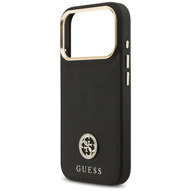 Guess Grūdėtas Dekoratyviniai Akmenukai Logotipas MagSafe - Dėklas iPhone 17 Pro (juodas)