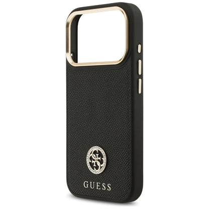 Guess Grūdėtas Dekoratyviniai Akmenukai Logotipas MagSafe - Dėklas iPhone 17 Pro (juodas)