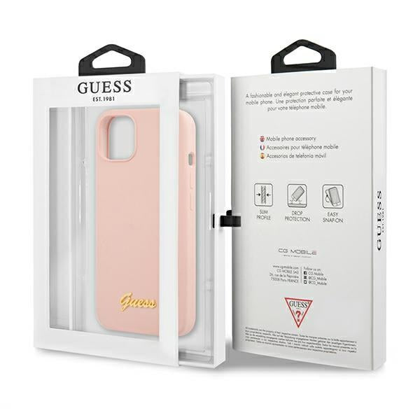 Guess Silicone Script – dėklas iPhone 12 / iPhone 12 Pro (rožinis)