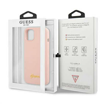 Guess Silicone Script – dėklas iPhone 12 / iPhone 12 Pro (rožinis)