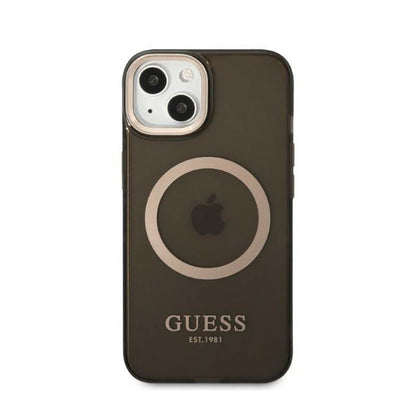 Guess Gold Outline Translucent MagSafe – dėklas iPhone 13 (juodas)