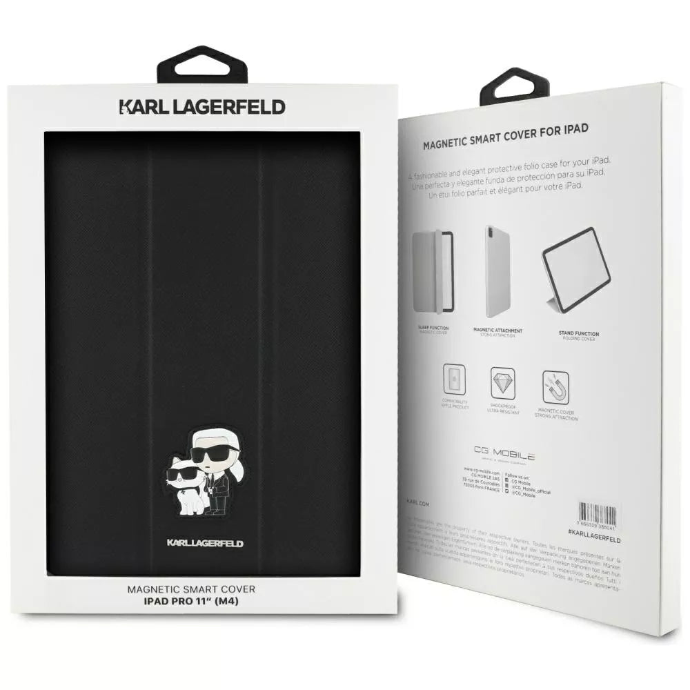 Karl Lagerfeld Book Cover Saffiano Magnetic Karl & Choupette - Dėklas iPad Pro 11" M4 (2024) (juodas)