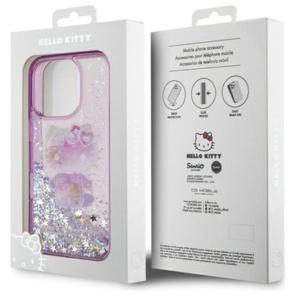 Hello Kitty Liquid Glitter 50-mečio vakarėlis – dėklas iPhone 16 Pro (violetinis)