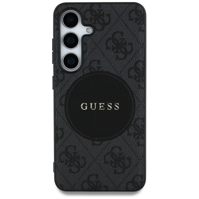 Guess 4G Round Patch Classic Logo MagSafe - Dėklas, skirtas Samsung Galaxy S25 (juodas)
