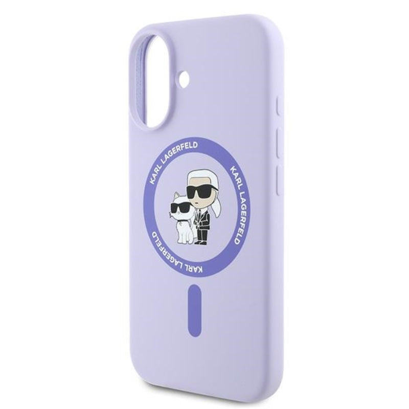 Karl Lagerfeld Silikoninis dėklas su Karl & Choupette ir MagSafe žiedu - iPhone 16 Plus (violetinis)