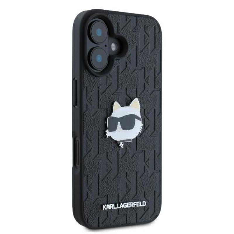 Karl Lagerfeld Monogram Choupette galvos smeigtukas – dėklas iPhone 16 (juodas)