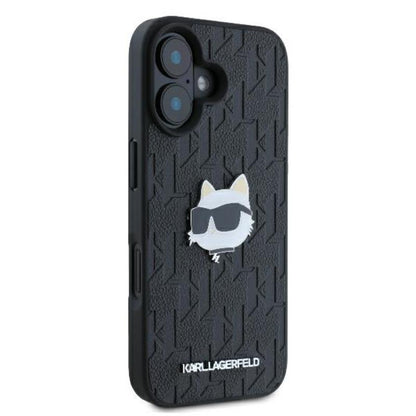 Karl Lagerfeld Monogram Choupette galvos smeigtukas – dėklas iPhone 16 (juodas)