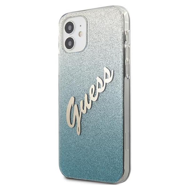 Guess Glitter Gradient Script – dėklas iPhone 12 mini (mėlynas)