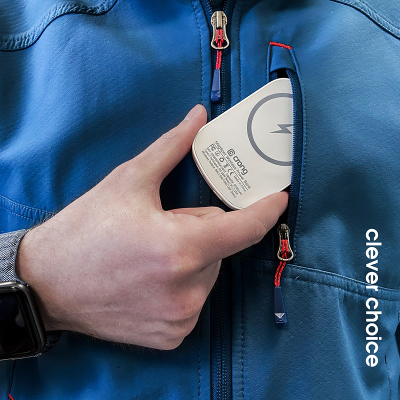 "Crong MagSpot Power Bank" - belaidis itin plonas maitinimo bankas su "MagSafe" 5000 mAh, USB-C 20 W PD (baltas)