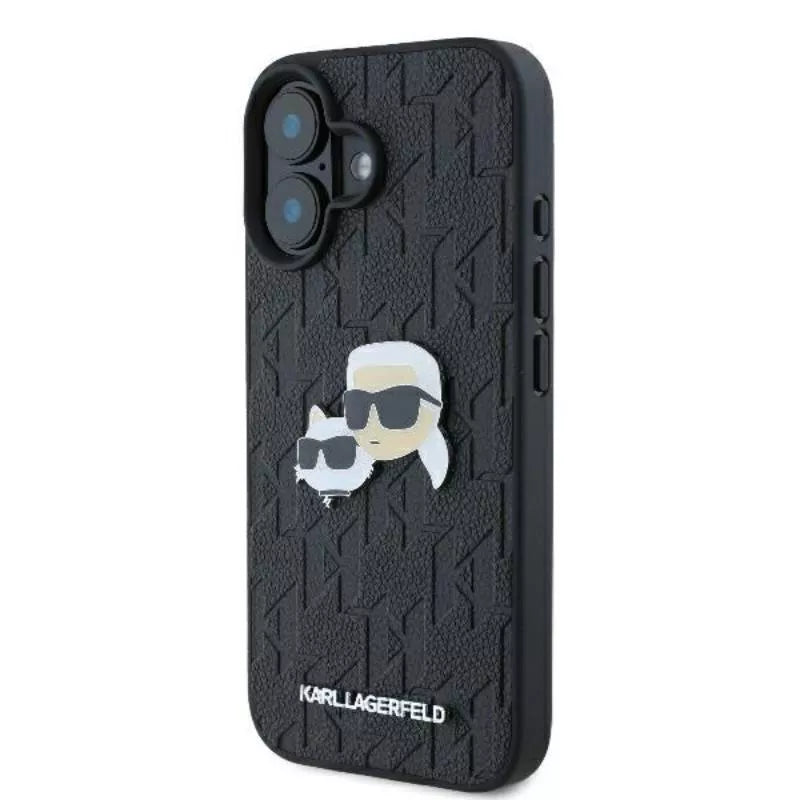 Karl Lagerfeld monograminis Karl & Choupette galvutės segtukas – dėklas, skirtas „iPhone 16 Plus“ (juodas)