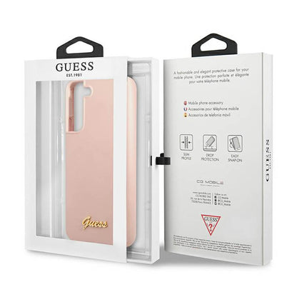 Guess Silicone Script Metal Logo - Dėklas, skirtas Samsung Galaxy S23+ (rožinis)