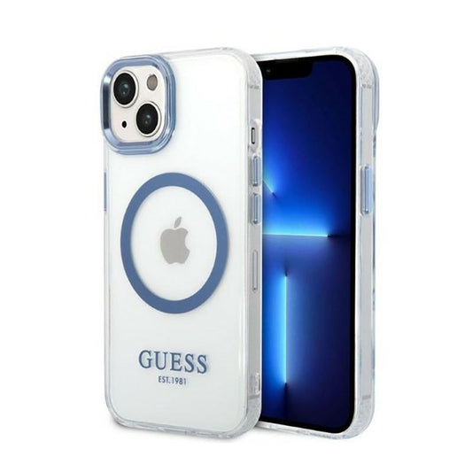 Guess Metal Outline MagSafe – "Clear" dėklas, skirtas iPhone 14 Plus