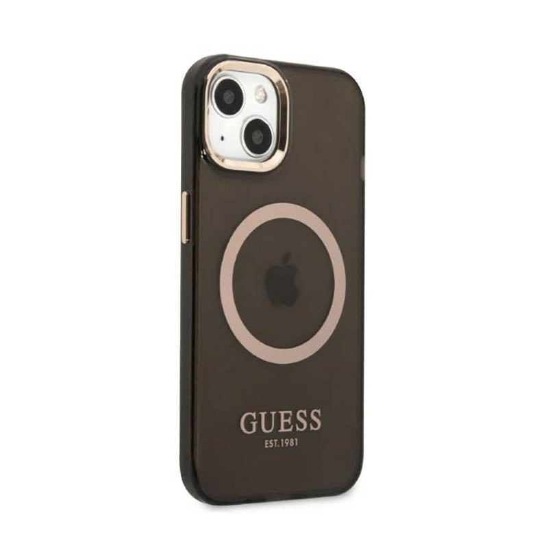Guess Gold Outline Translucent MagSafe – dėklas iPhone 13 (juodas)