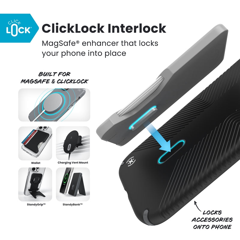 Speck Presidio2 Grip ClickLock & MagSafe - iPhone Air dėklas (Juoda / Slate Gray / Balta)
