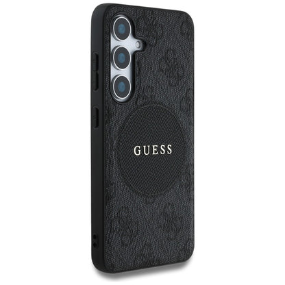 Guess 4G Round Patch Classic Logo MagSafe - Dėklas, skirtas Samsung Galaxy S25 (juodas)