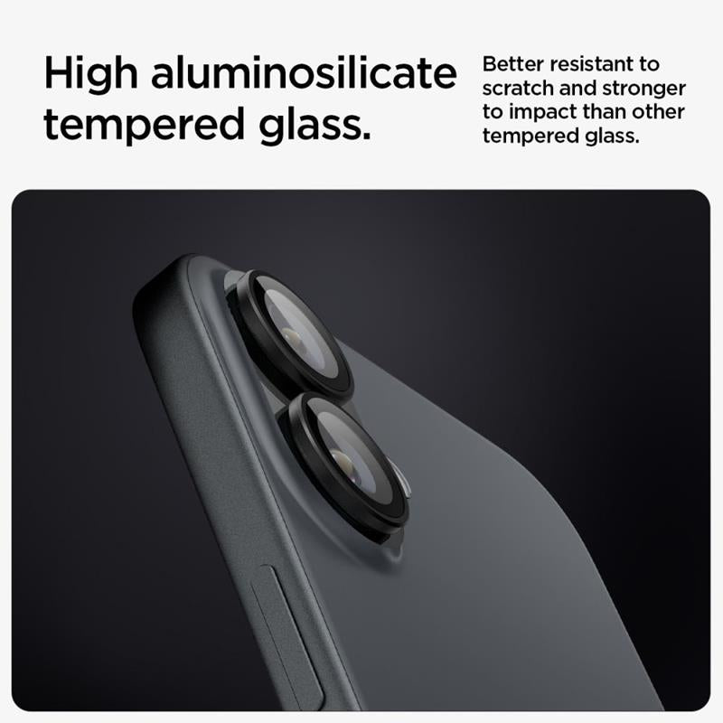 Spigen Optik Pro GLAS.TR EZ Fit objektyvo apsauga 2 vnt. - Kameros apsauga, skirta iPhone 17 / 16 / 16 Plus (2 vnt.) (Juoda)