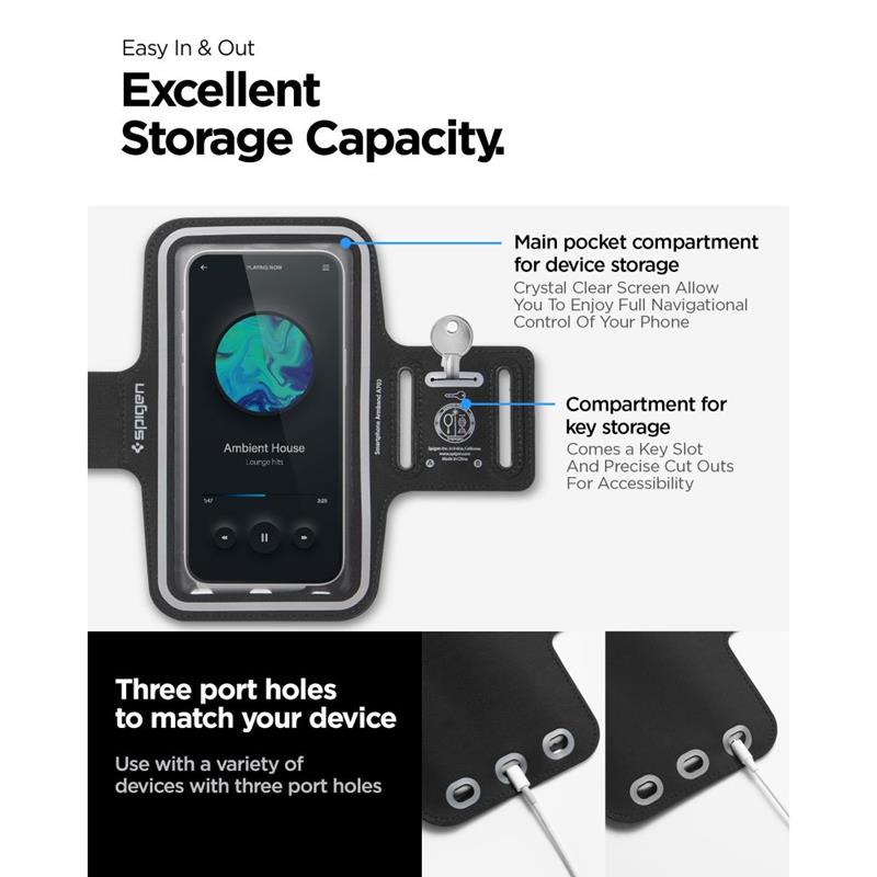 Spigen A703 Dynamic Shield Armband - dėklas / sportinis peties dirželis išmaniajam telefonui iki 6,9 colio (juodas)