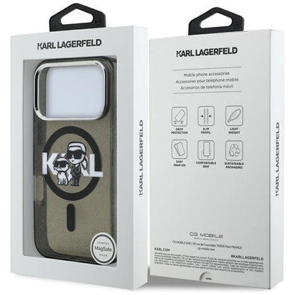 Karl Lagerfeld IML Blizgantis Karl & Choupette eskizo logotipas MagSafe - Dėklas iPhone 17 Pro (Juodas)