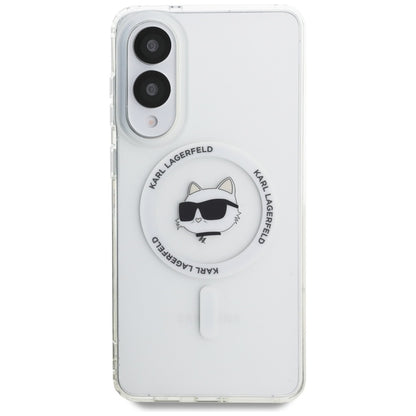 Karl Lagerfeld Dėklas Samsung Galaxy S25 Edge, su Choupette galvos ir logotipų atvaizdais, MagSafe, baltas