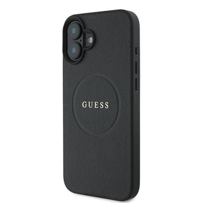 Guess Grained Ring MagSafe - Dėklas iPhone 16 Plus (juodas)