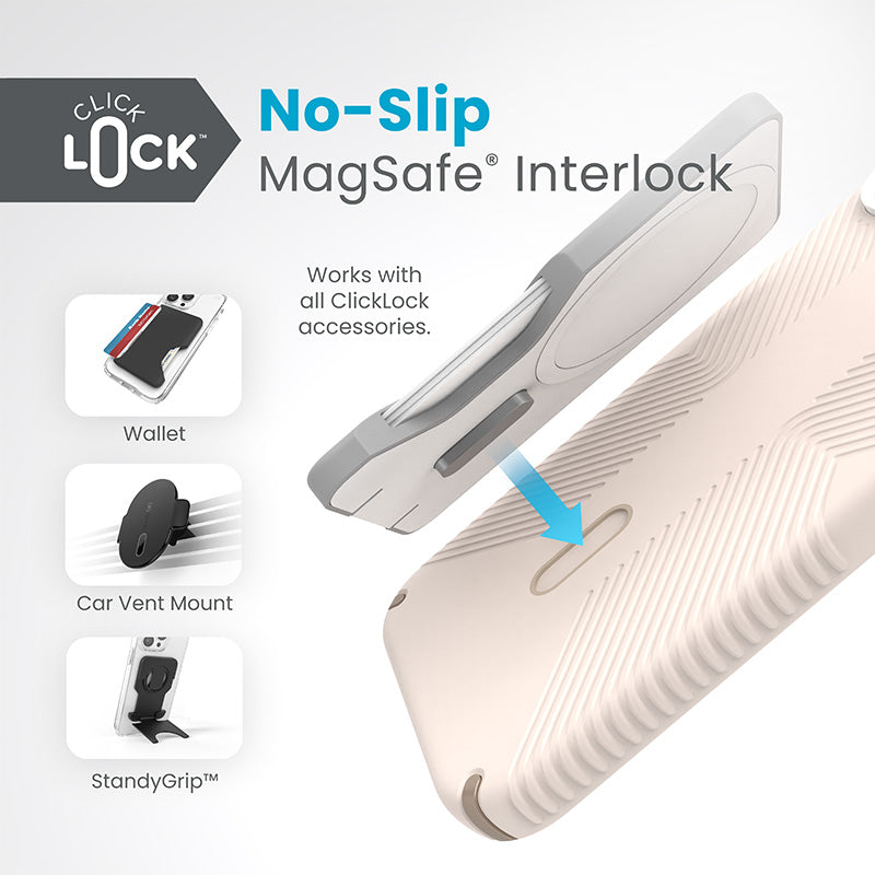 Speck Presidio2 Grip ClickLock ir Magsafe – iPhone 15 Plus / iPhone 14 Plus dėklas (Bleached Bone / Heirloom Gold / Hazel Brown)