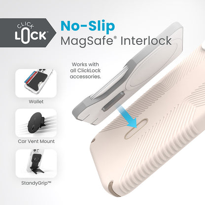 Speck Presidio2 Grip ClickLock ir Magsafe – iPhone 15 Plus / iPhone 14 Plus dėklas (Bleached Bone / Heirloom Gold / Hazel Brown)