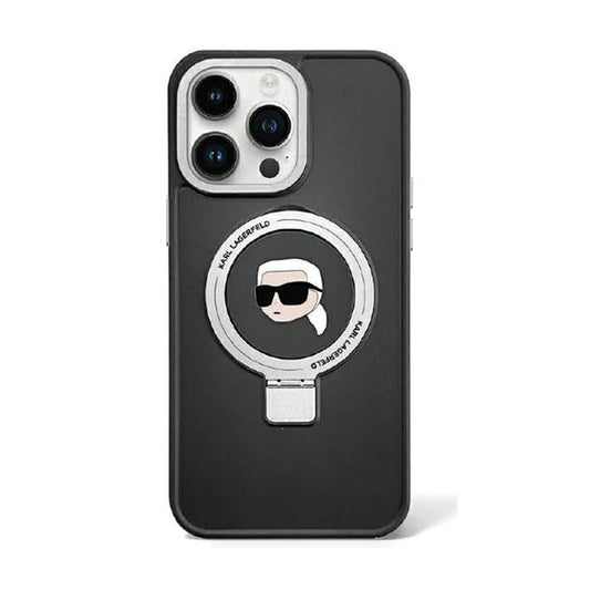 Karl Lagerfeld žiedo stovas Karl Head MagSafe – iPhone 15 Plus dėklas (juodas)