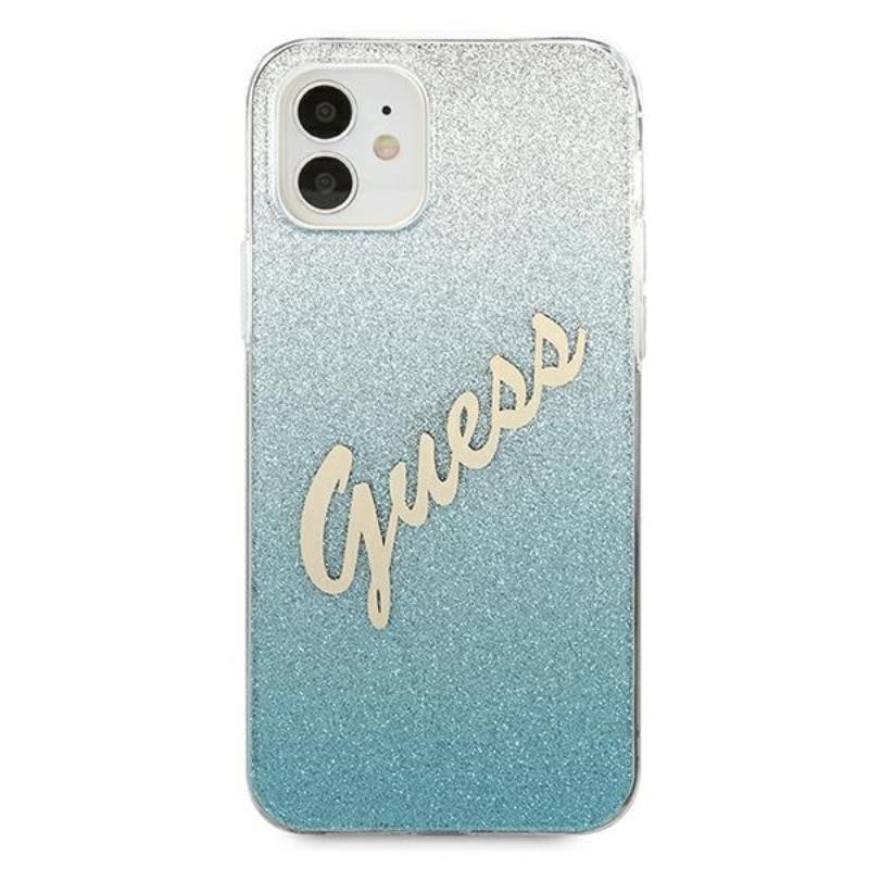 Guess Glitter Gradient Script – dėklas iPhone 12 mini (mėlynas)