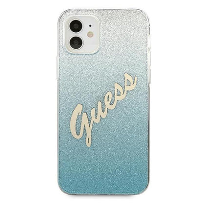 Guess Glitter Gradient Script – dėklas iPhone 12 mini (mėlynas)