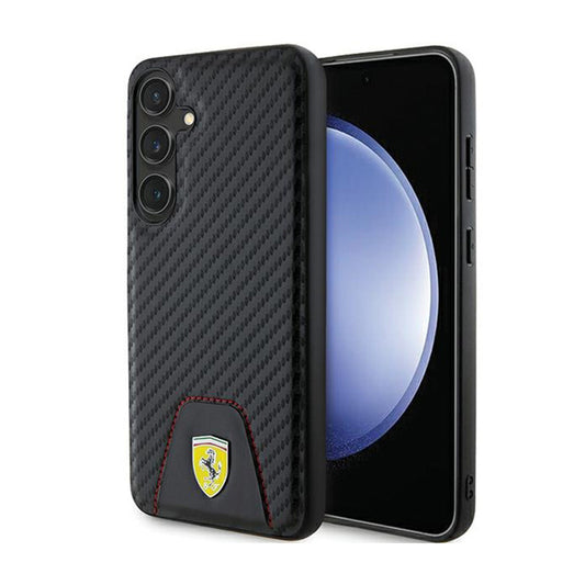Ferrari Carbon Stitched Bottom – dėklas, skirtas „Samsung Galaxy S24+“ (juodas)
