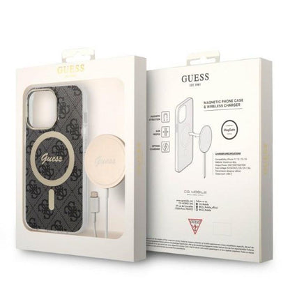 Guess Bundle Pack MagSafe 4G - dėklo ir MagSafe įkroviklio rinkinys, skirtas iPhone 13 Pro (juodas / auksinis)