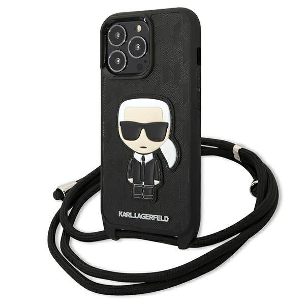 Karl Lagerfeld odos monogramo antsiuvas ir virvelės Iconik – dėklas skirtas iPhone 13 Pro