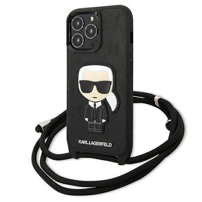 Karl Lagerfeld odos monogramo antsiuvas ir virvelės Iconik – dėklas skirtas iPhone 13 Pro