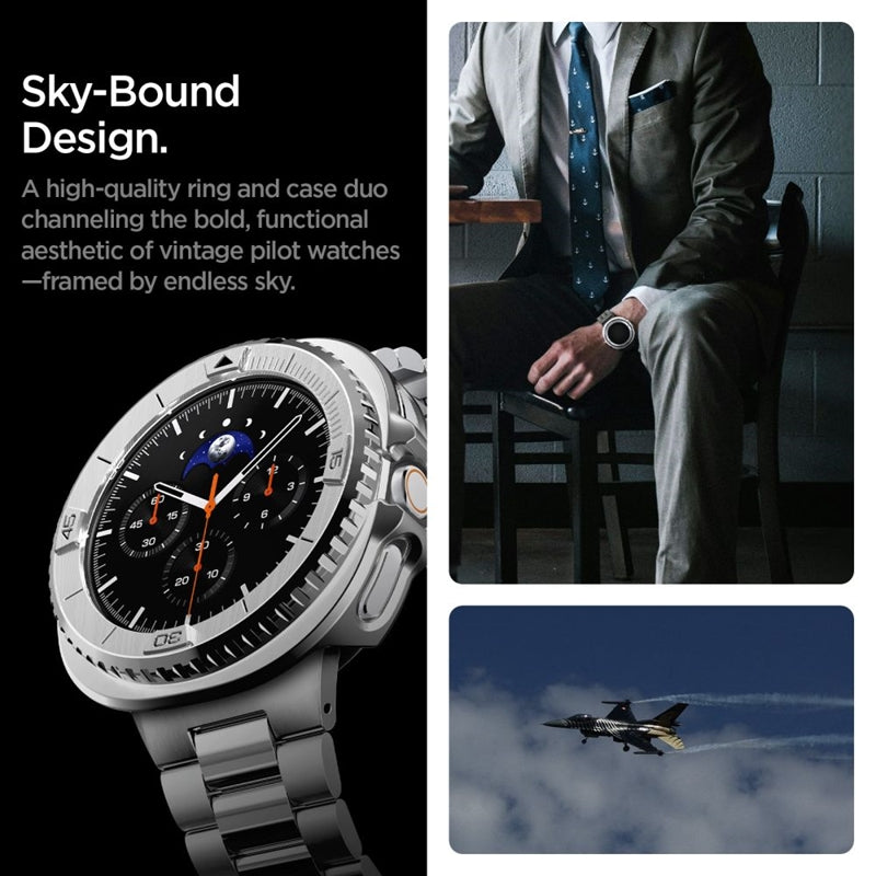 Spigen Bezel Tune Pro Pilot - Dėklas / Apsauginis rėmelis, skirtas Samsung Galaxy Watch 8 Classic 46 mm (Sidabrinis)