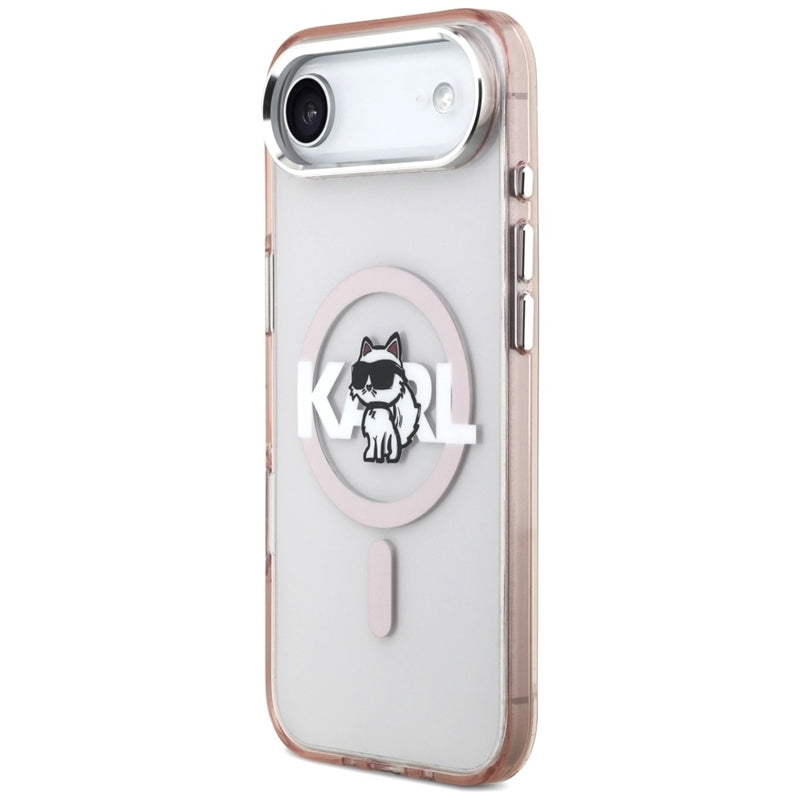 Dėklas iPhone Air (rožinis) su Karl Lagerfeld IML Choupette pieštuku ir MagSafe logotipu
