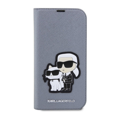 Karl Lagerfeld Knygutės tipo NFT Saffiano Karl & Choupette – Dėklas, skirtas iPhone 14 Pro Max (Sidabrinis)