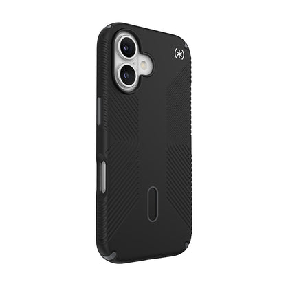 Speck Presidio2 Grip ClickLock & MagSafe – dėklas iPhone 16 (juoda / skalūno pilka / balta)