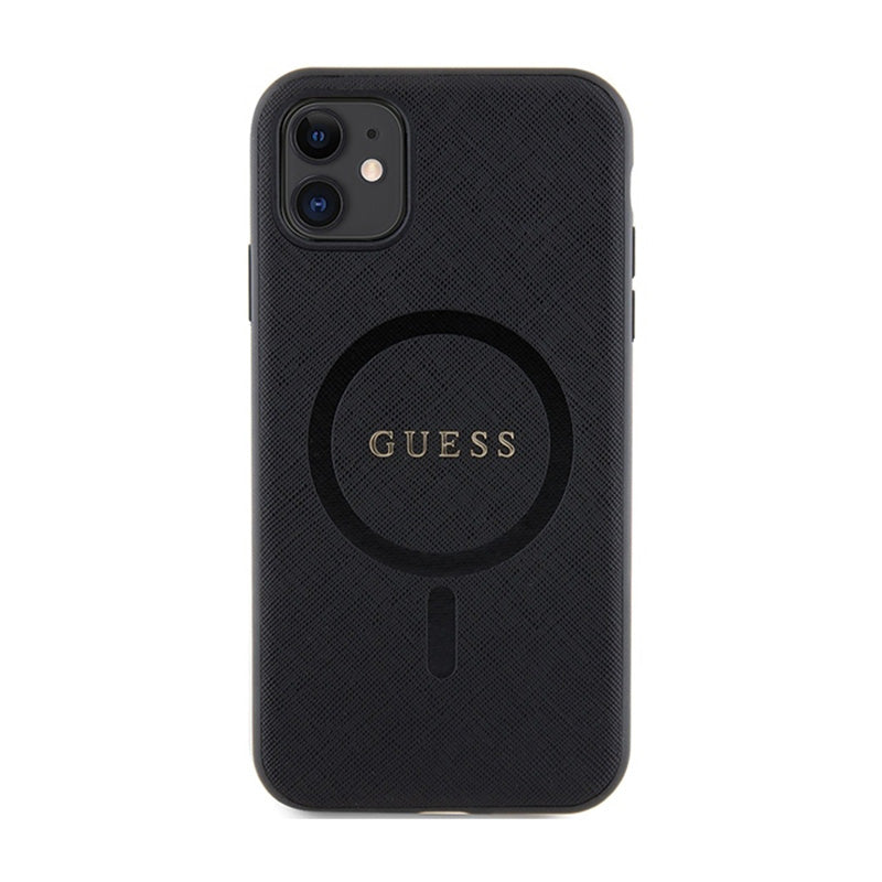 Guess Saffiano MagSafe – dėklas, skirtas „iPhone 11“ (juodas)